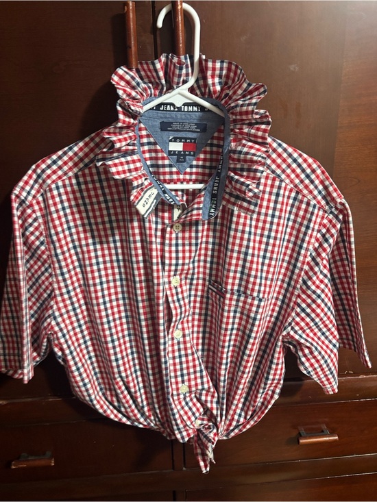 Tommy Hilfiger Tops - Upcycled/Reloved Tommy Hilfiger Red/Navy/White Check Short-Sleeve Shirt